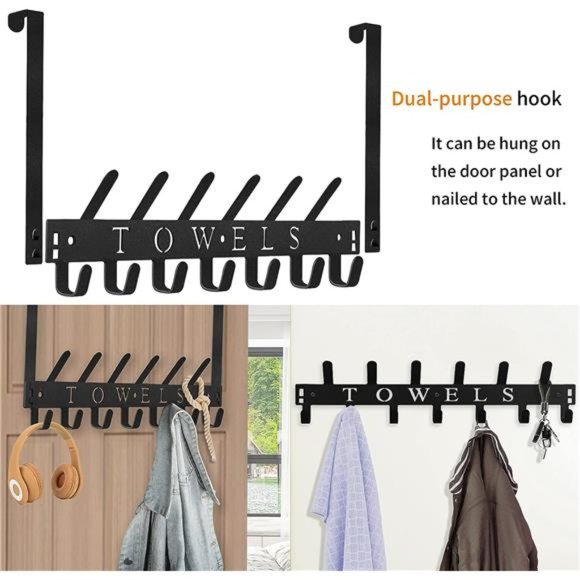 Towel Holder Over The Door Hooks Door Mount Towel Rack Organizer Metal Towel - Picture 2 of 7